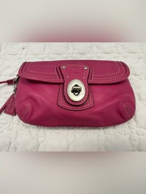 Coach Legacy 65th Anniversary  Magenta Pebbled Leather Turnlock Wristlet - Rare